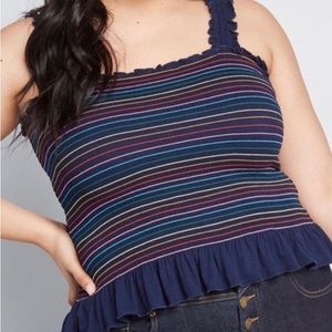 Modcloth Plus Size Rainbow Stripe Smocked Ruffle Tank Size 4X